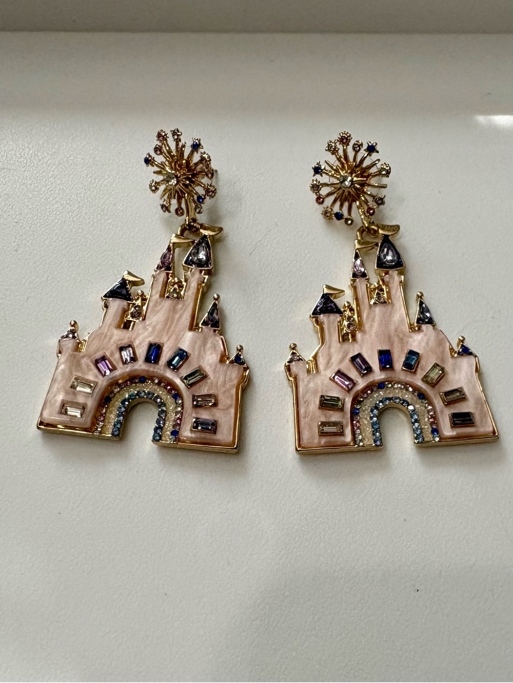 Cinderella Castle Pink Drop Earrings with Multicolor Crystals